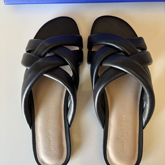 Stuart Weitzman Size 5.5 B Black Crossover Flat Slide New in Box Black Leather - Picture 6 of 10